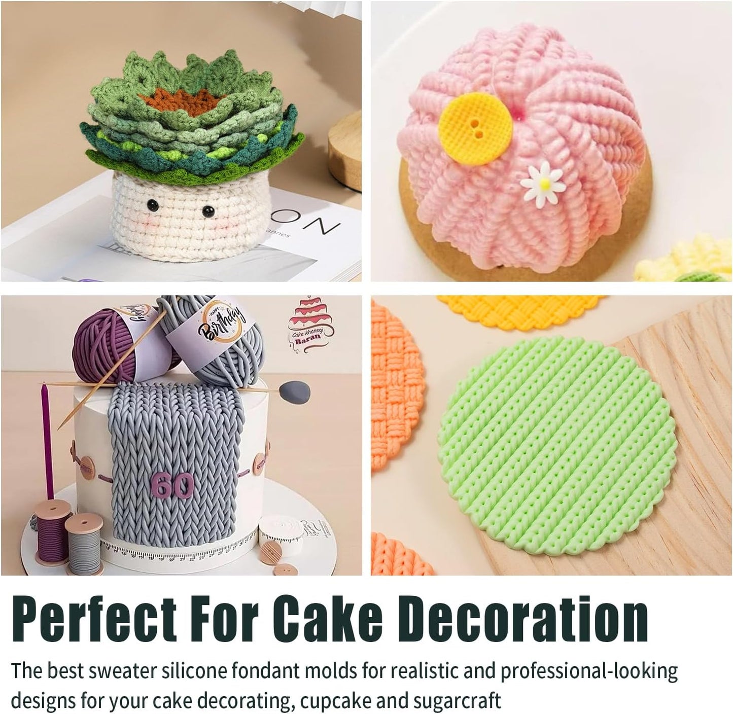 KALAIEN Sweater Texture Fondant Impression Mats Knit Fondant Embosser Texture Mats for Clay Cake Decorating Fondant Molds 1Pcs(Style 1)