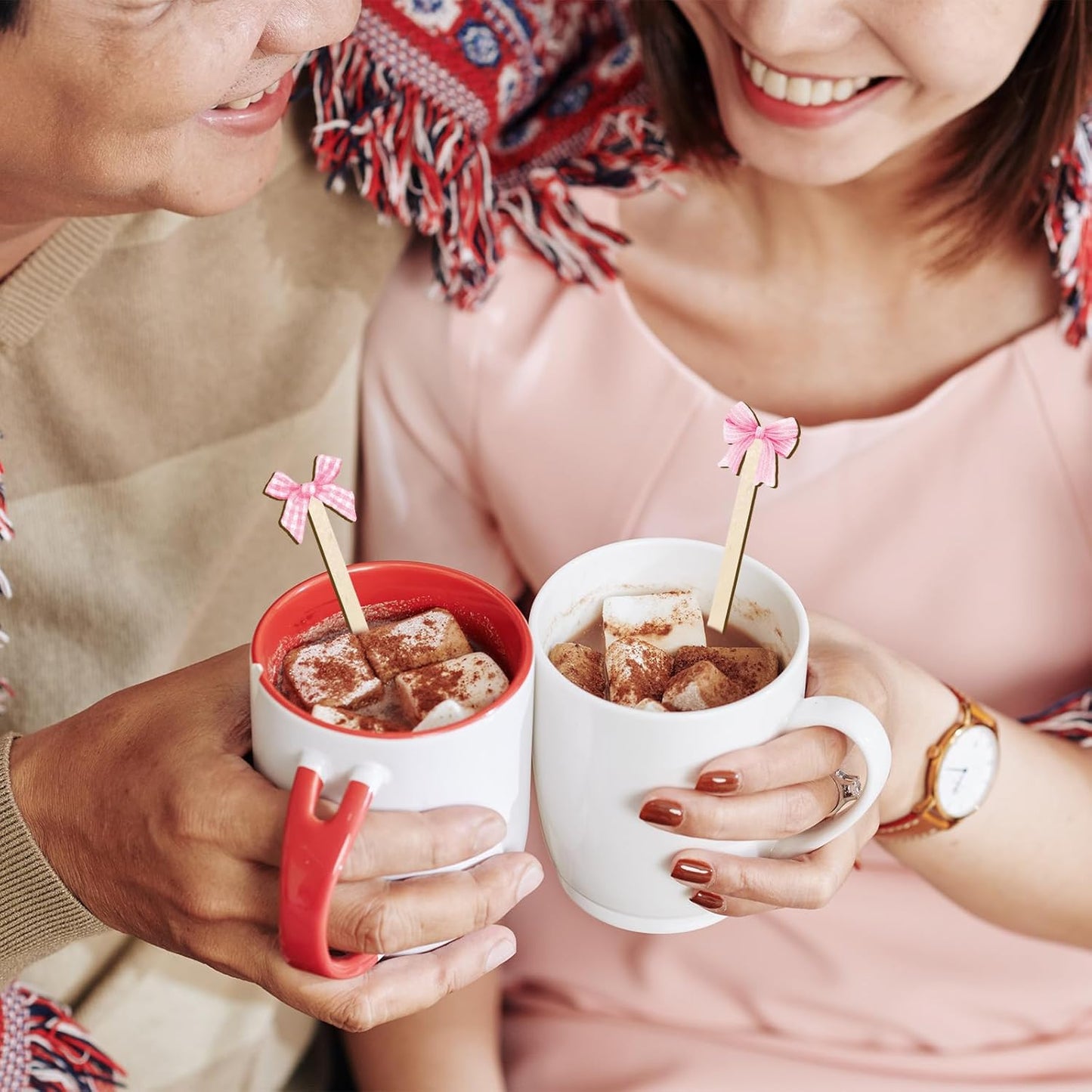 120Pcs Pink Bow Coffee Stirrers Watercolor Multiple Bowknot Disposable Stir Sticks Wooden Drink Stirrers for Home Office Bar Restaurant Party Supplies