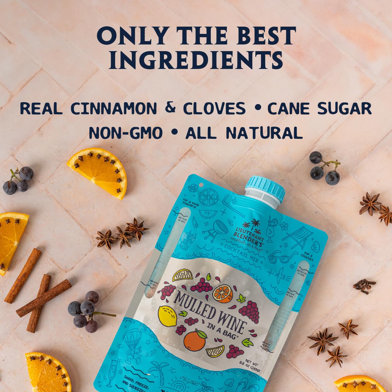 Lt. Blender's Mulled Wine in a Bag - Mulled Wine Mix - Each Bag Makes 1/2 Gallon of Cocktails – Non-GMO Cocktail Mix - No Blender Needed – Add Liquor, Wine or as a Mocktail (Pack of 1)