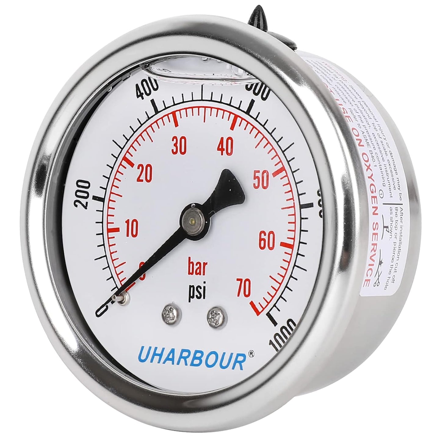 Glycerin Filled Pressure Gauge 1000psi/70bar, Stainless Steel case, Brass Inside Construction, 2-1/2" dial, 1/4" NPT Back Connection…