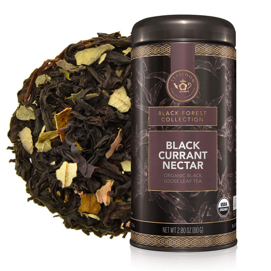 Teabloom Organic Black Tea, Black Currant Nectar Loose Leaf Tea, USDA Certified Organic, 2.80 Ounce Loose Leaf Tea Canister Makes 35-50 Cups