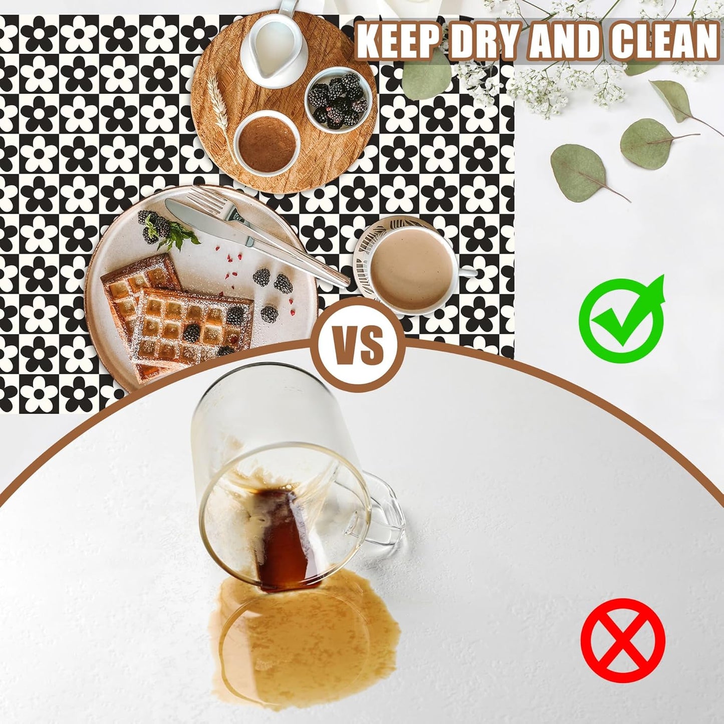 Black and White Checkered Flower Dish Drying Mat for Kitchen Counter Absorbent Coffee Bar Mat with Hide Stain Rubber Backed Coffee Maker Espresso Machine Cafe Table Accessories 11.8 x 19.7 Inch
