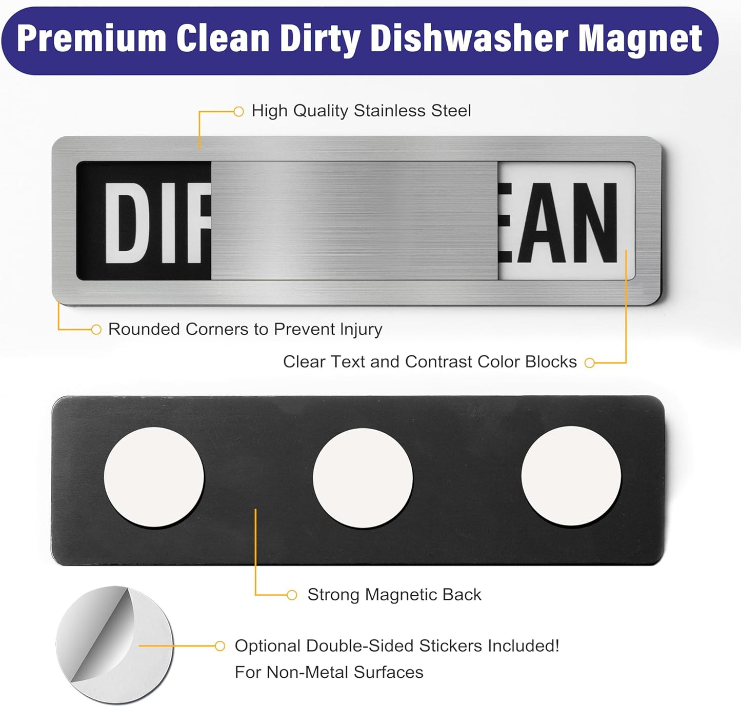 Dishwasher Clean Dirty Sign-Dishwasher Magnet Stainless Steel Clean Dirty Sign for Kitchen Organization Farmhouse Dishwasher Slide Indicator, Optional Adhesive Stickers