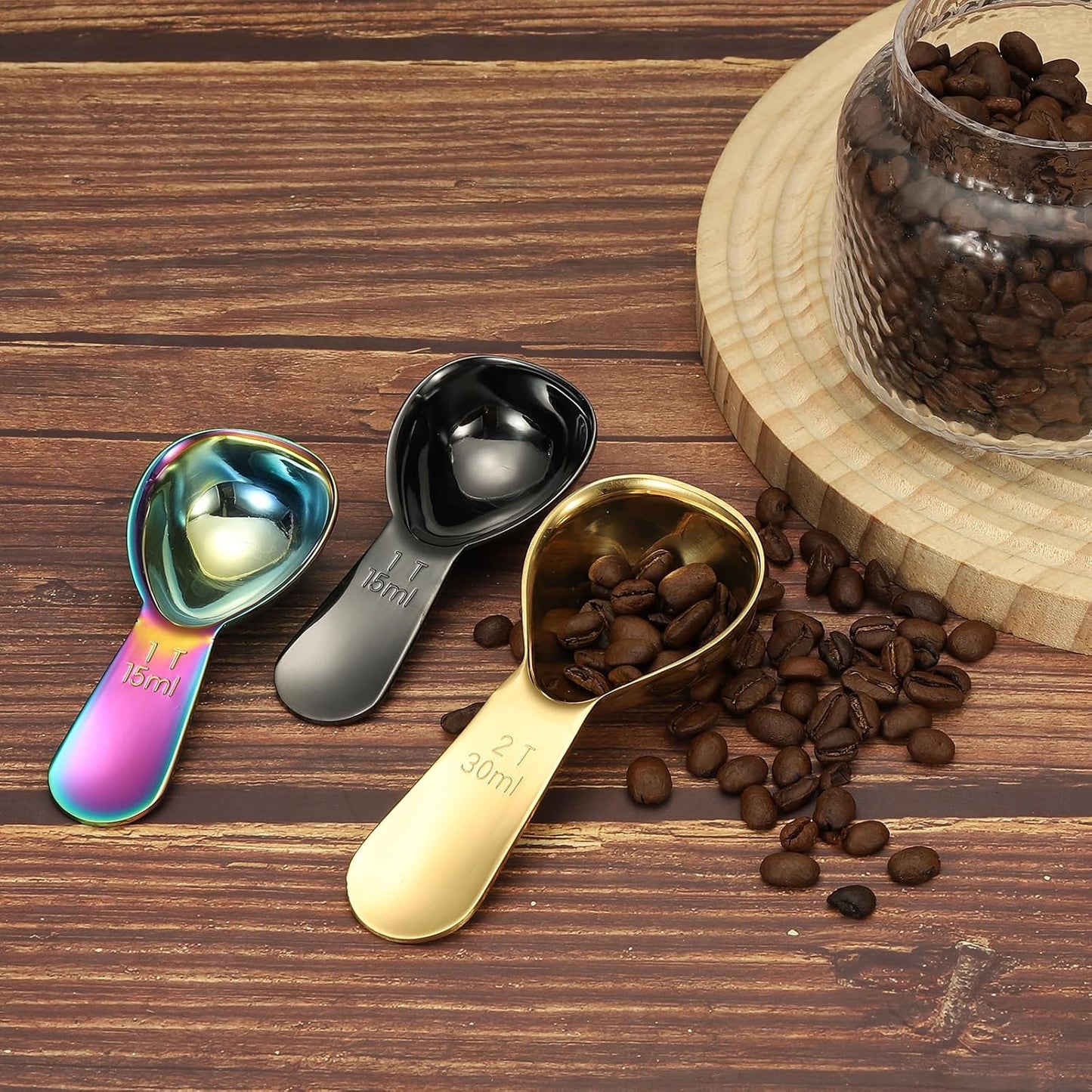 uxcell 2Pcs Stainless Steel Coffee Scoop, 30ml Short Handle Measuring Spoon for Ground Coffee Tea Sugar Kitchen Gifts, Rose Gold