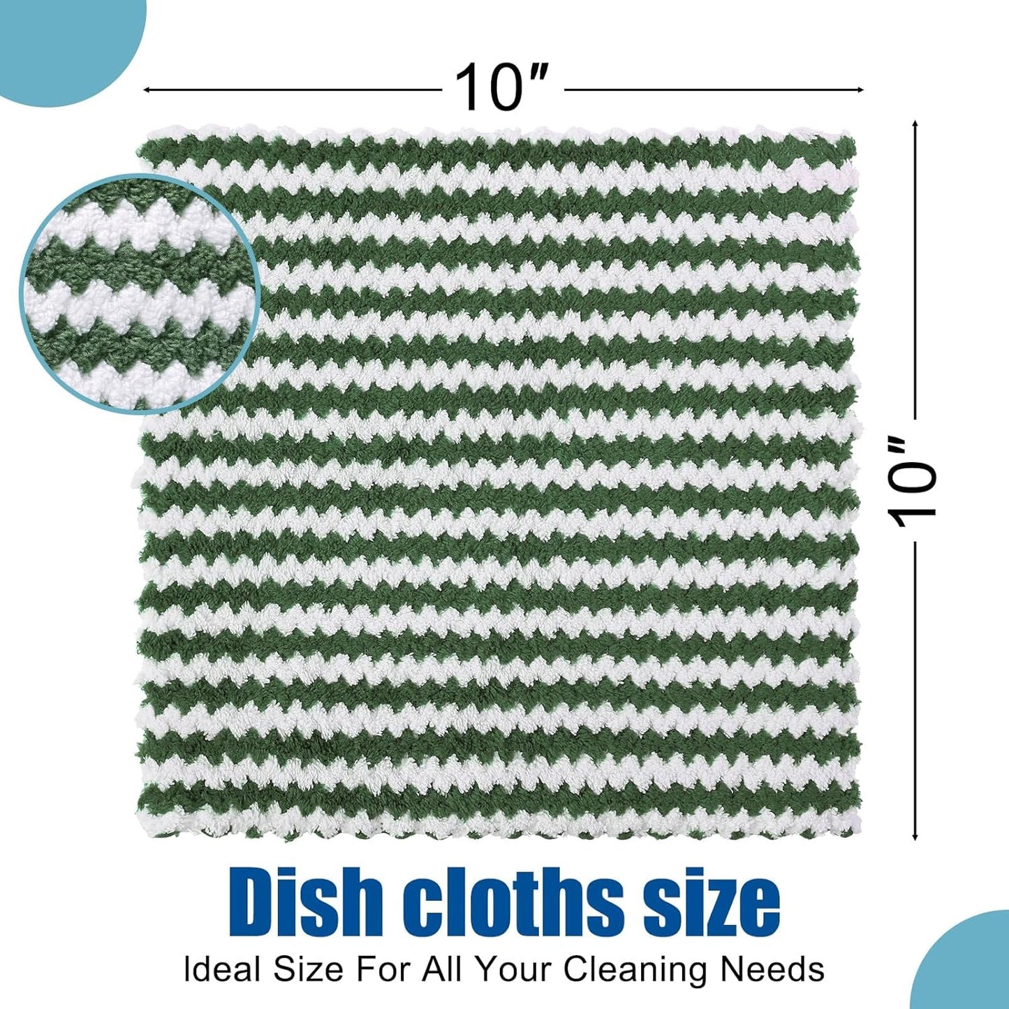 Homaxy 24 Pack Kitchen Dish Cloths, Ultra Soft and Absorbent Dish Towels, Reusable Fast Drying Microfiber Cleaning Cloth, Coral Velvet Wave Design No-lint, 10 x 10 inches, Grass Green