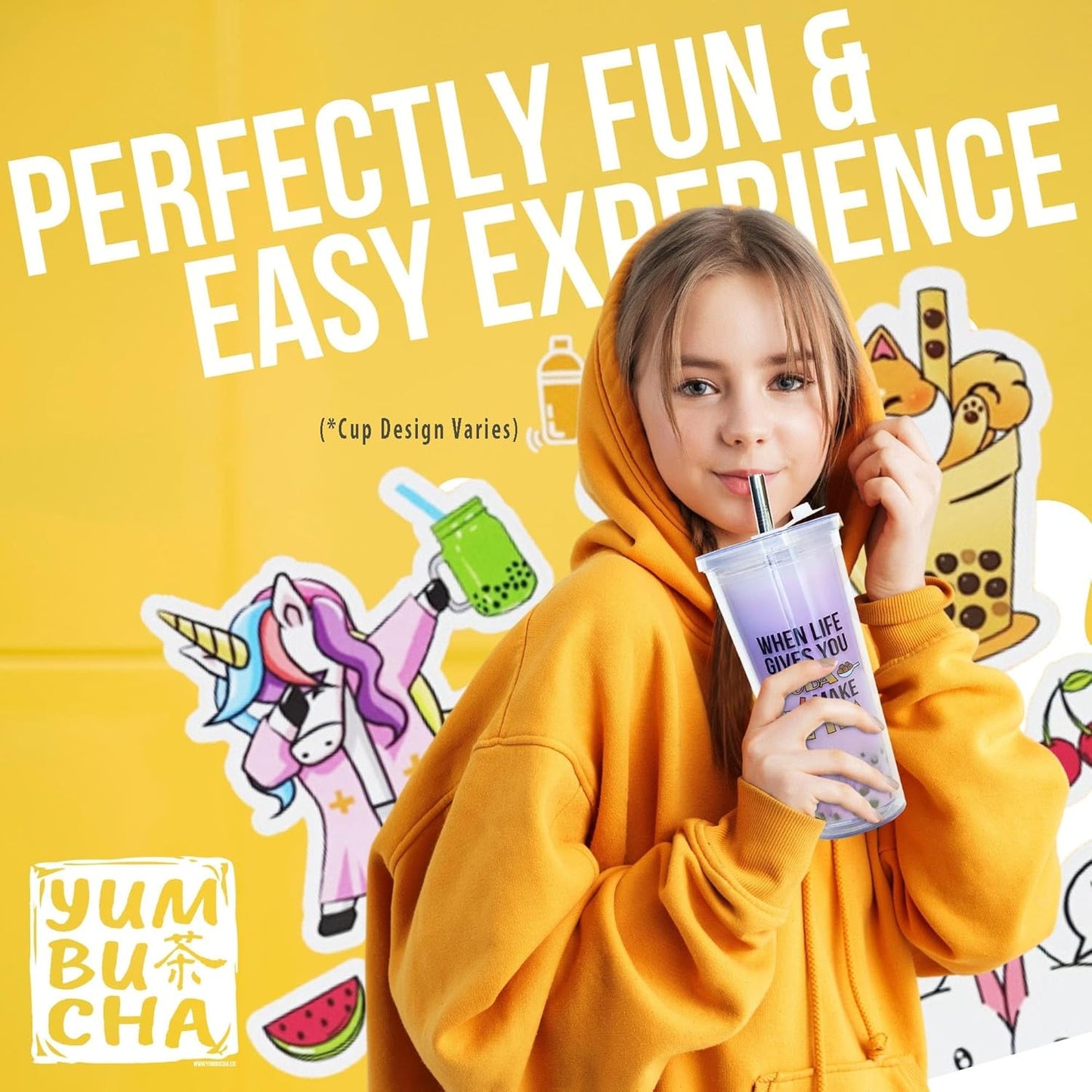 YUMBUCHA Instant Boba Making Kit - A Complete Set for Boba Tea Lovers - 30 Drinks, Reusable Cup & Straw, Tapioca Pearls, and Loose Leaf Teabags - White Peach Oolong, Jasmine Green, Classic Black