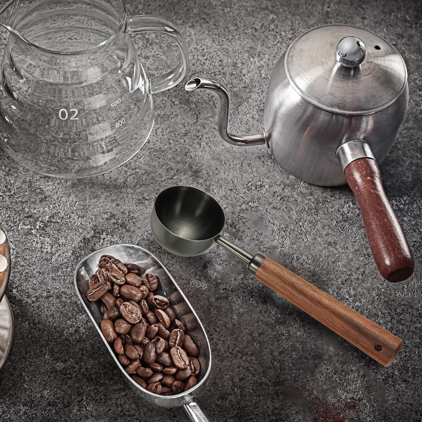 uxcell 2pcs Coffee Measuring Spoon, 4" x 0.8" 15ml Stainless Steel Coffee Scoop with Wood Handle for Ground Coffee or Loose Leaf Tea Black