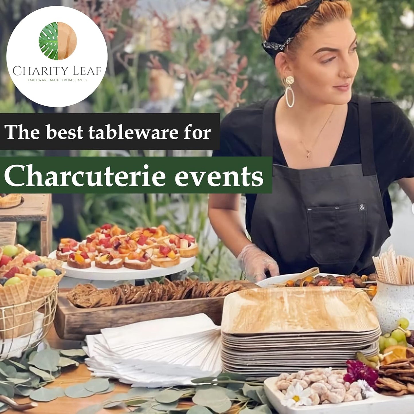 Charity Leaf Disposable Palm Leaf 15" x 10" Trays (100 pieces) Bamboo Like Serving Platters, Disposable Boards, Eco-Friendly Dinnerware For Weddings, Catering, Events