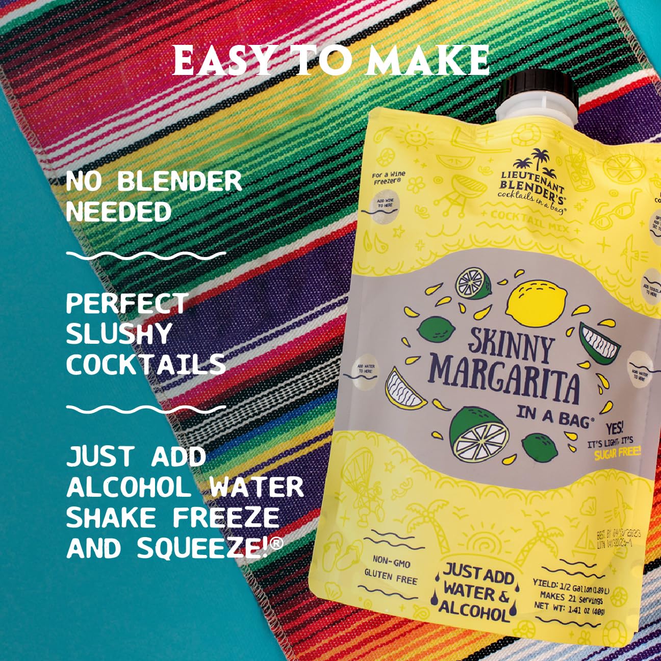 Lt. Blender's Skinny Margarita in a Bag - Skinny Margarita Mix - Each Bag Makes 1/2 Gallon of Keto Friendly Skinny Mixes – Low Carb Margarita Mix – Add Liquor, Wine or as Mocktails (Pack of 3)