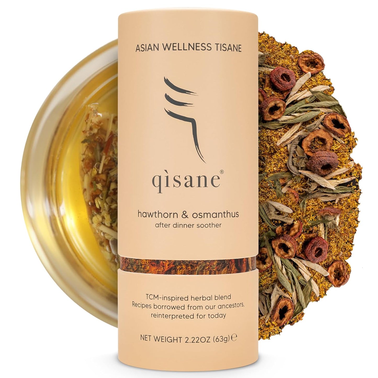 qìsane Hawthorn Berry Tea Bags with Osmanthus Flower - Dried Hawthorn Berries, Osmanthus Plant, Lemongrass & Ginger Loose Leaf Tea to Help Support Digestion & Easy Breathing - 10 sachets (~30 cups)