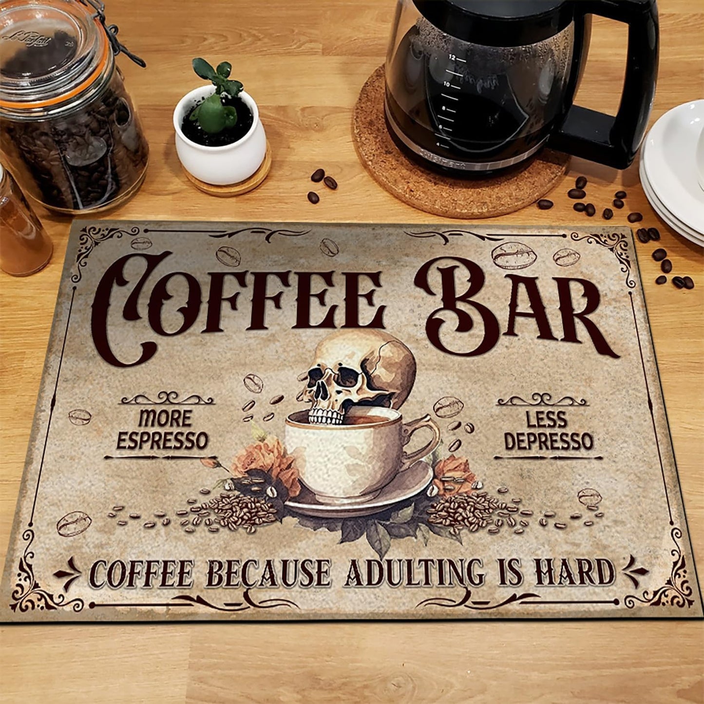 THUYPT Personalized Absorbent Coffee Mat for Counter, Coffee Drying Mat Coffee Bar Accessories, Kitchen Counter Coffee Maker Coffee Station Decoration (04)