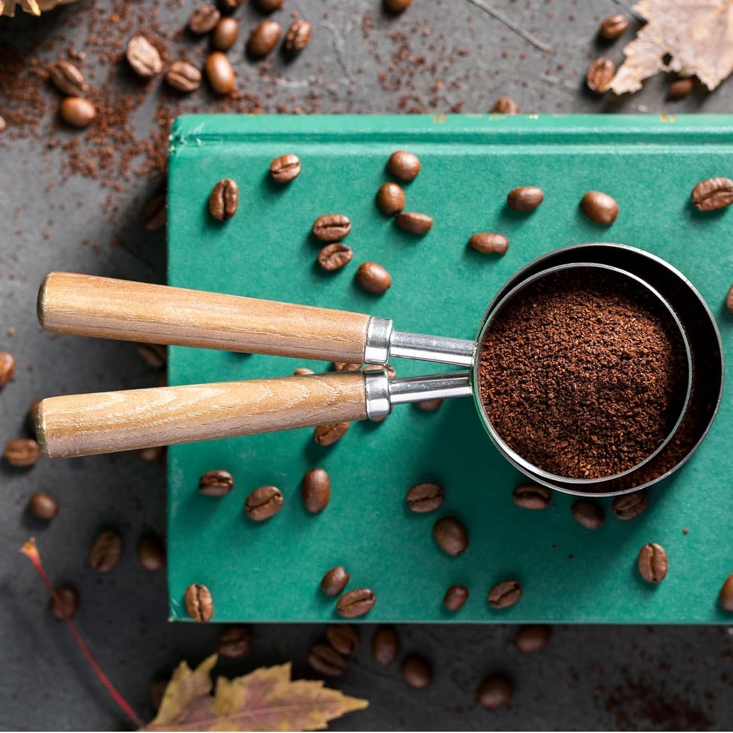 uxcell 2pcs Coffee Measuring Spoon, 4" x 0.8" 15ml Stainless Steel Coffee Scoop with Wood Handle for Ground Coffee or Loose Leaf Tea Black