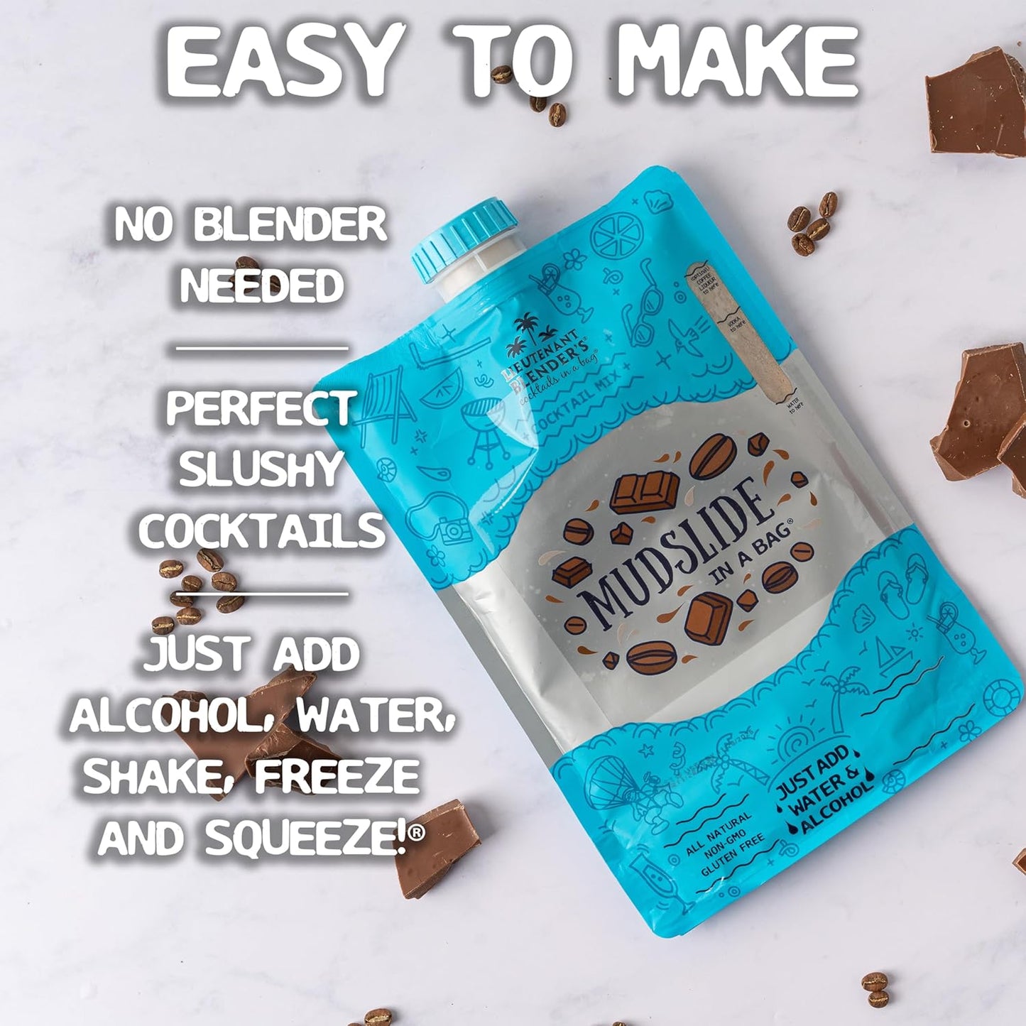 Lt. Blender's Mudslide Cocktail Mix - All Natural Creamy Rich Chocolate Coffee Blend, Easy to Make Slushy Cocktail, Resealable and Portable, 16 Servings per bag (3 Pack)