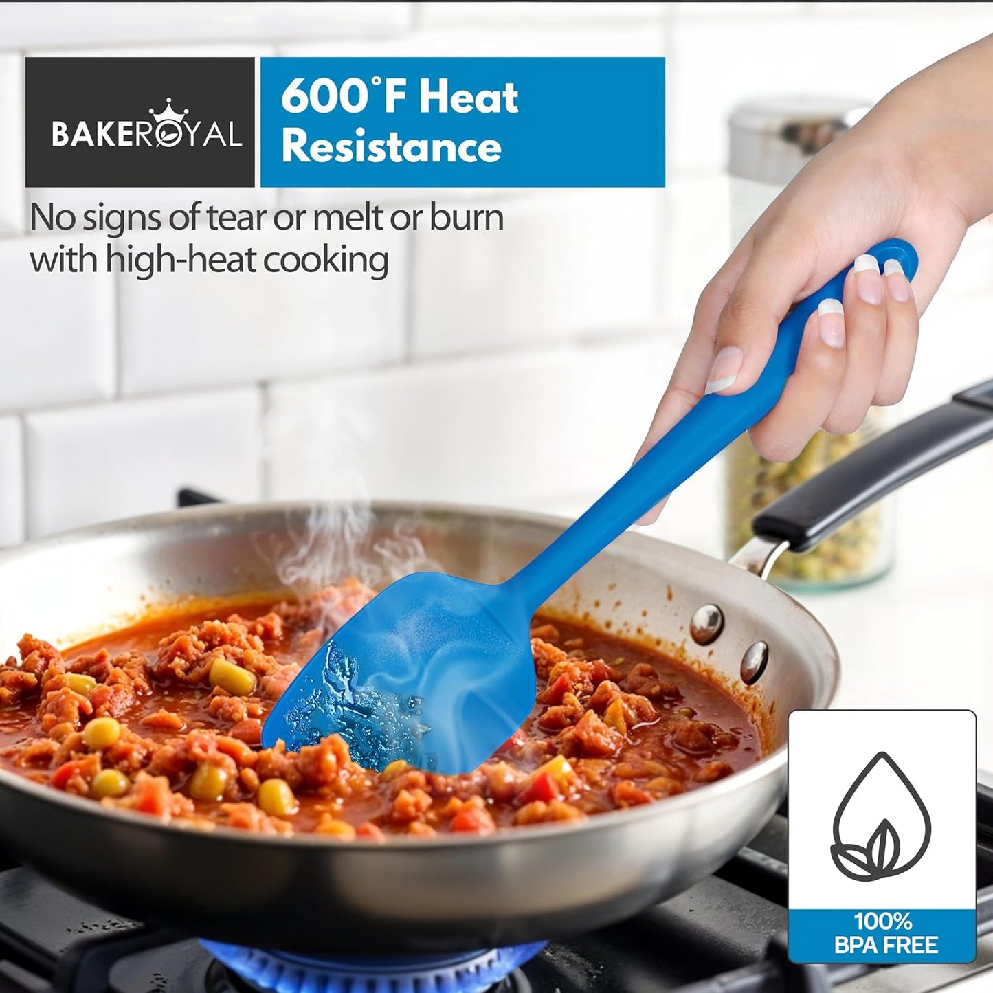 Silicone Spatula Set - 4-Piece Rubber Spatulas Silicone Heat Resistant 600°F for Everyday Task - Seamless Design Kitchen Spatulas for Nonstick Cookware - Blue