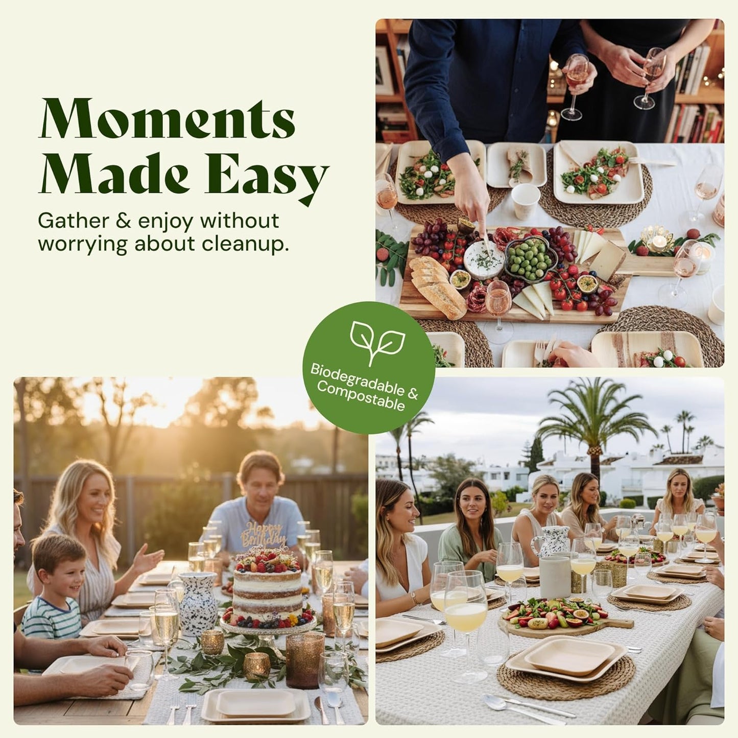 Chic Leaf Compostable & Biodegradable Palm Leaf Disposable Bamboo Plates - Disposable Party Plates for Appetizers - Party Supplies (4'' - 50 Pack)